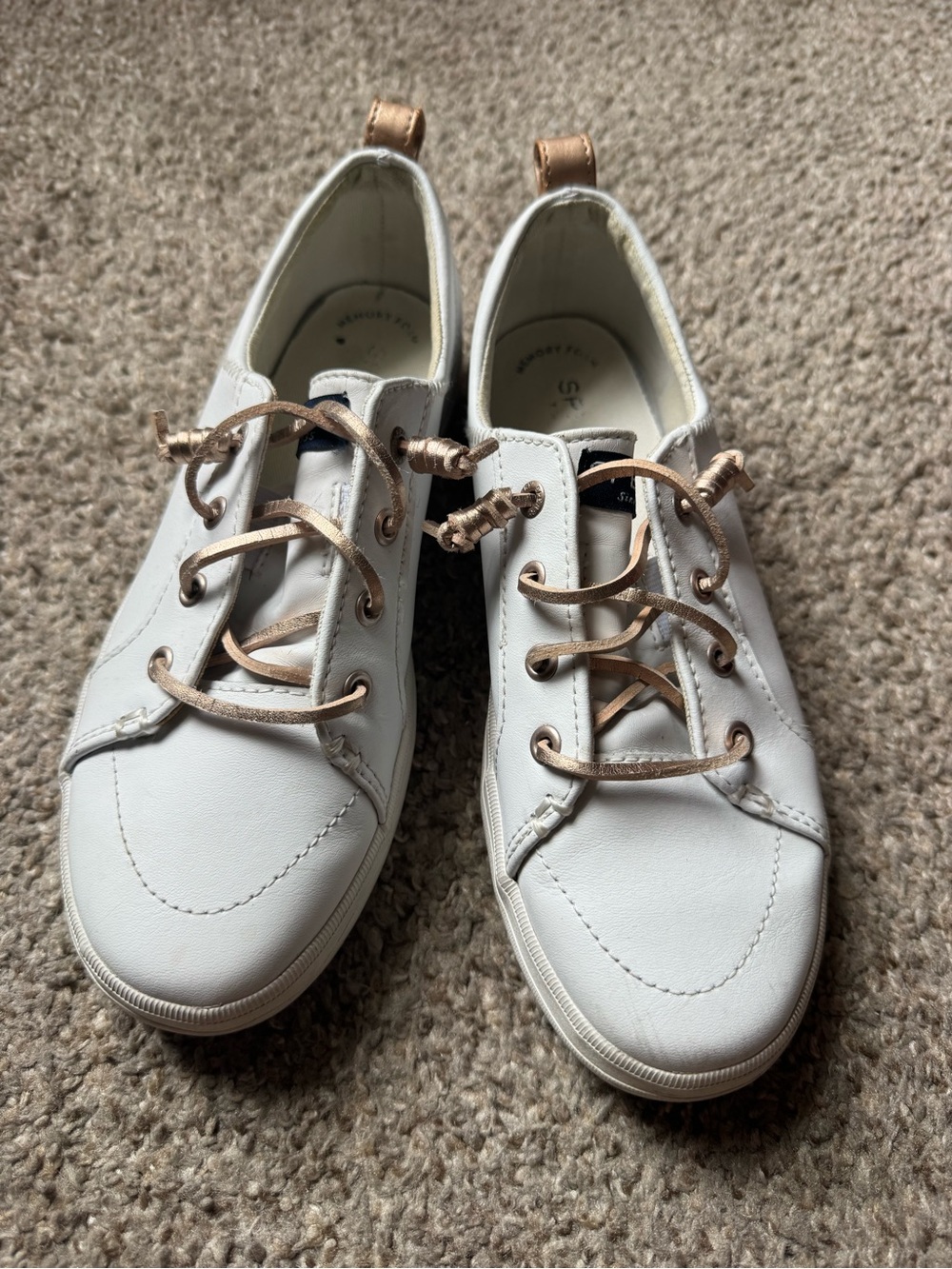 Sperry White Sneakers with Rose Gold Accents